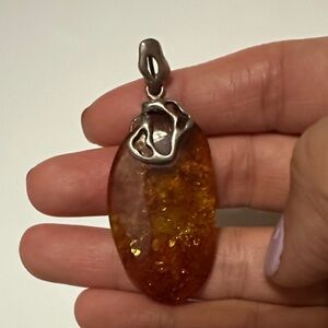 Amber Pendant with Silver Accents